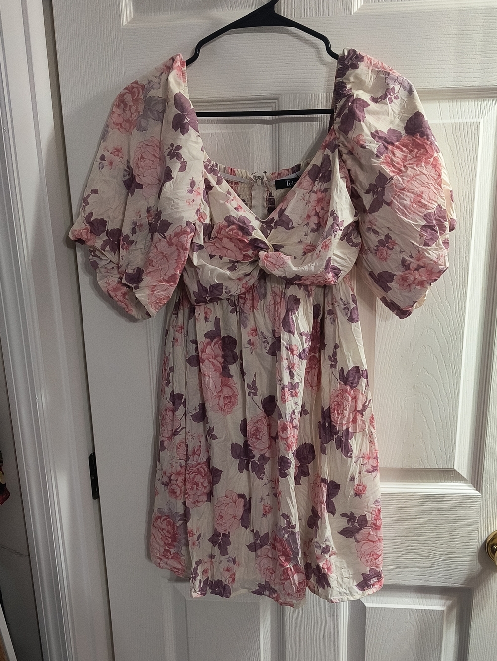 Trixxi NEW Floral Puff-Sleeve Mini Dress in Cream and Pink -
